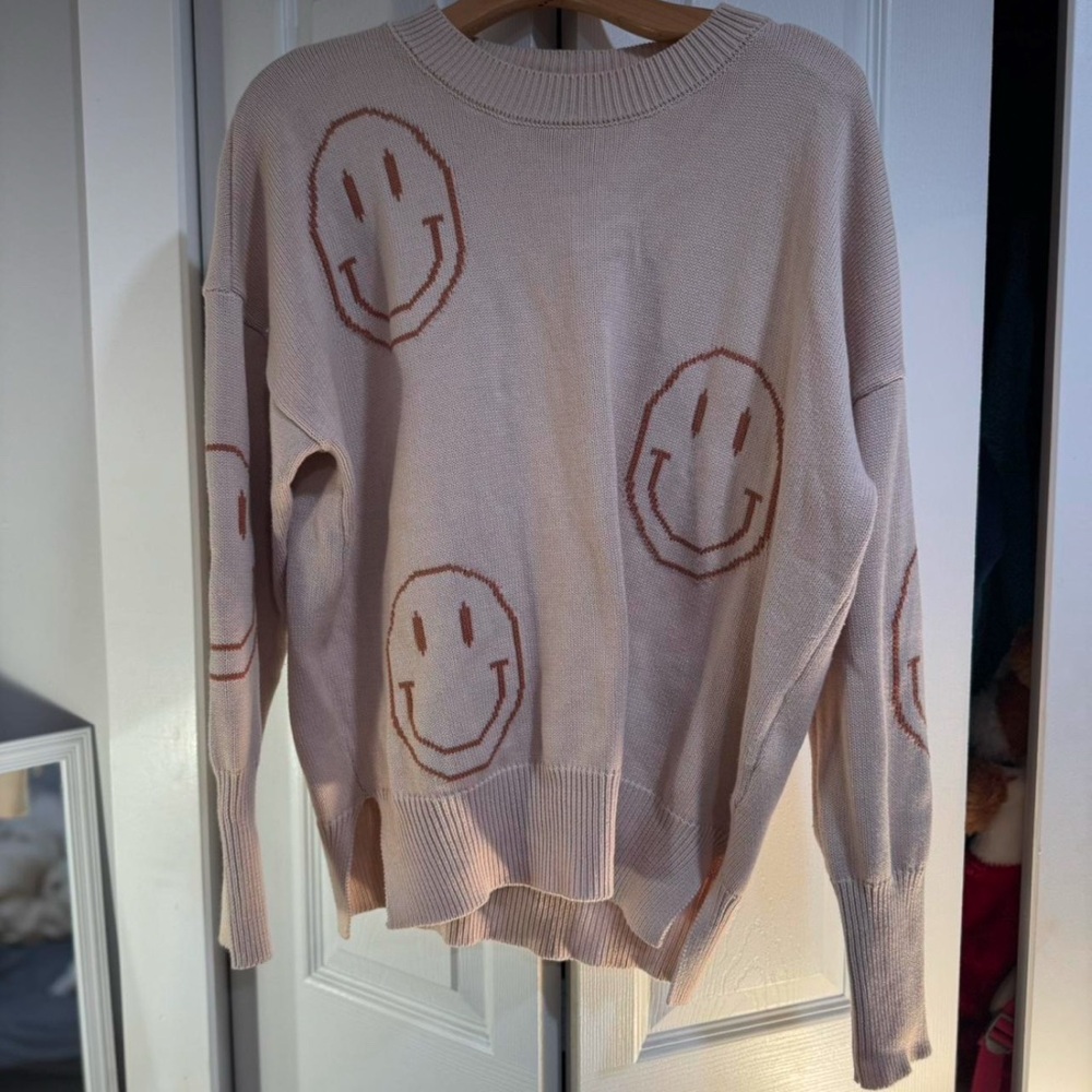 Smiley Face Beige Sweater